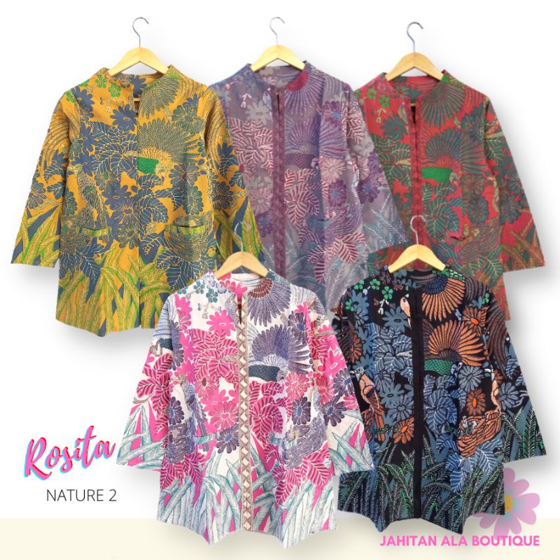 ROSITA NATURE 2 - Atasan Batik Wanita Kerja Kantoran - Blouse Batik Kasual - Atasan Batik Kantor Wan