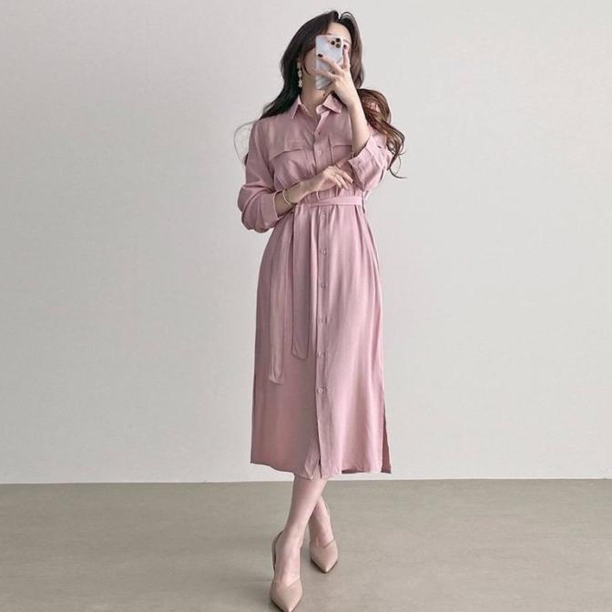 (HITS) DRESS KOREA YIJIN MIDI DRESS WANITA TUNIK KOREAN STYLE HIJAB FRIENDLY