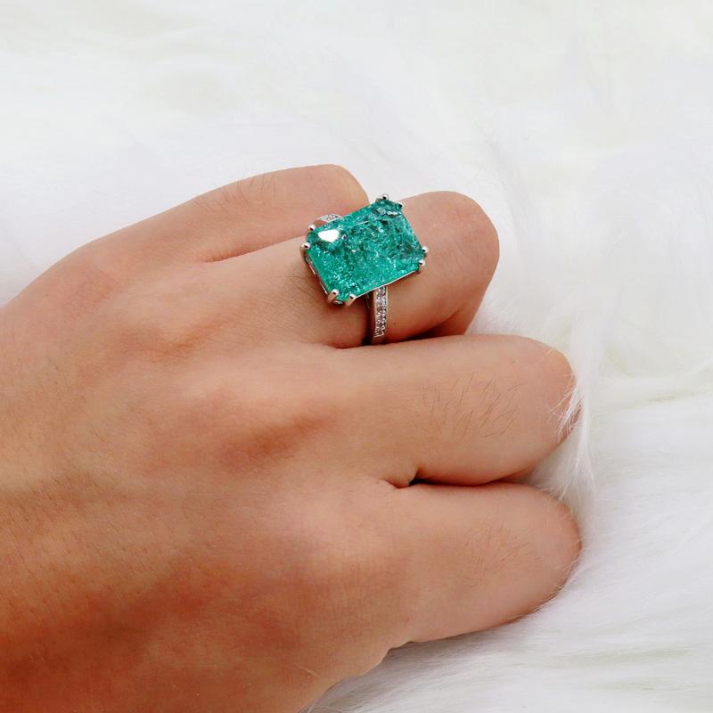 Cincin Zircon Bentuk Kotak Warna Hijau Gelap Ukuran 16x12mm Untuk Wanita