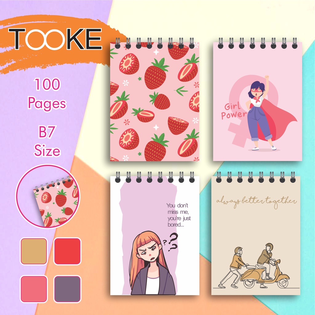 

notebook note book notes book buku catatan diary tulis ring aeshthetic pocket size mini size motif aesthetic bujo isi 50 lbr polos