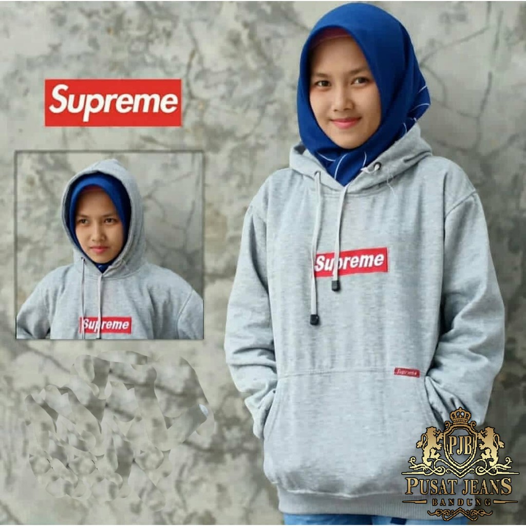 RCL - Jaket Hoodie Supreme Cewek Wanita Logo Bordir Merah Abu Putih Hitam Biru Dongker