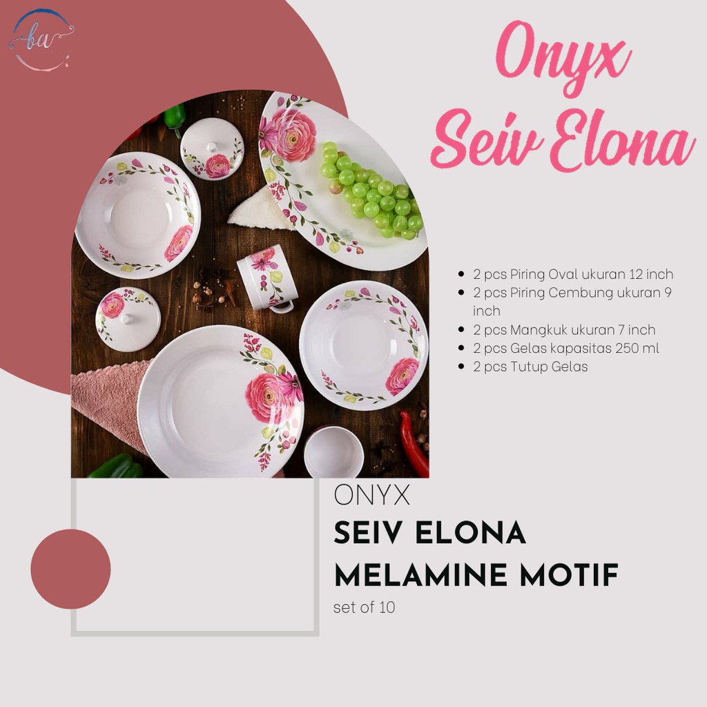 ORIGINAL Piring Makan Melamin BPA FREE Onyx Motif Seiv Elona Set Of 10