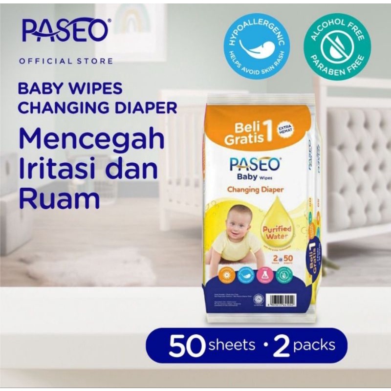 Paseo Baby Wipes Buy 1 Get 1 Free(2x50s) - Tisu Basah