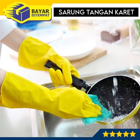 Sarung Tangan Karet Lateks Latex KUNING Rubber Glove Panjang Tebal Mencuci Berkebun [MG81]