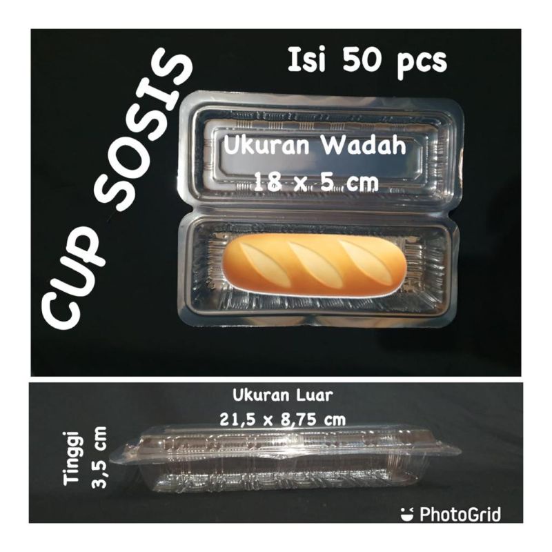 Cup Sosis Tempat Wadah Plastik Mika bening kotak panjang Saji Susis Corndog Hotdog Sate Satay take a