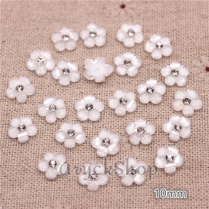 BUNGA SAKURA PUTIH 10Mm isi 10pcs bahan Craft Kerajinan Aksesoris Nailart kuku palsu Tasbih blink