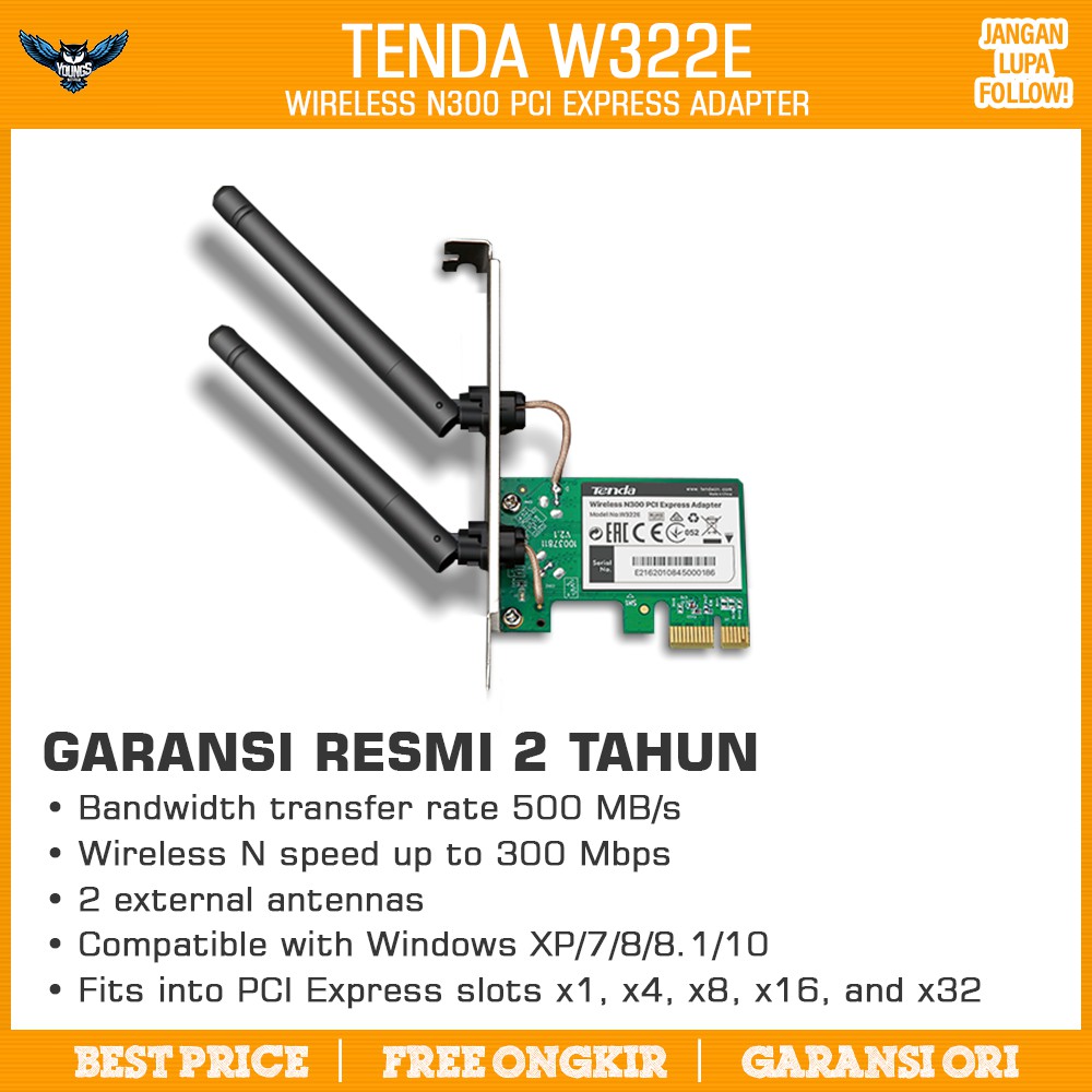 TENDA W322E PCIe WiFi ADAPTER 300Mbps WIRELESS N PCI EXPRESS N300