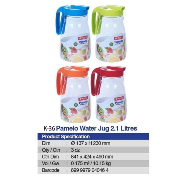 teko ceret plastik water jug 2.1 liter PAMELO DAN MONSA lionstar