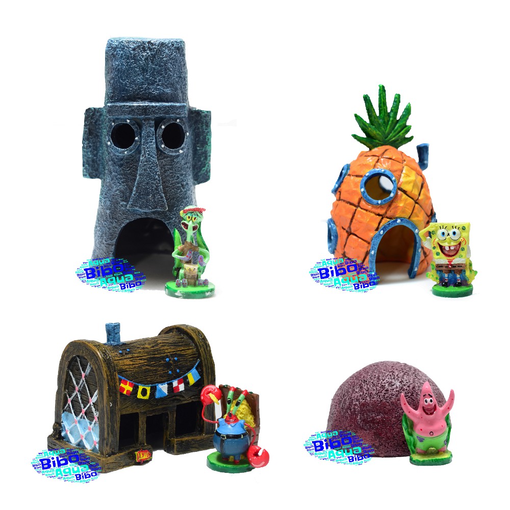 Aksesoris Aquarium Spongebob, Squidward, Patrick dan Mr. Crab