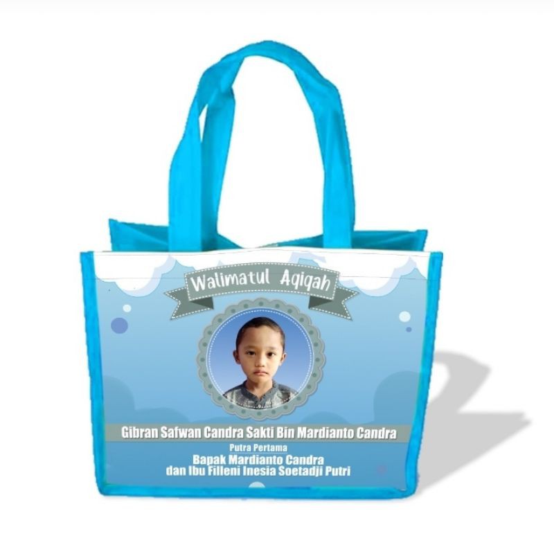 

tas goddie bag berkarakter untuk ulang tahun,kado ulang tahun custom foto,tas aqiqah syukuran