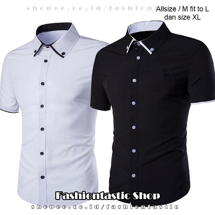 kemeja putih hitam polos  FREDD hem  slimfit polos  lengan 