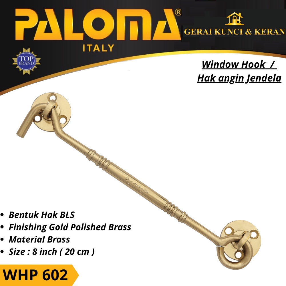 HAK ANGIN PENAHAN JENDELA WHP 602 BRASS 8&quot; INCH 20CM  PB GOLD WINDOW HOOK CANTOLAN