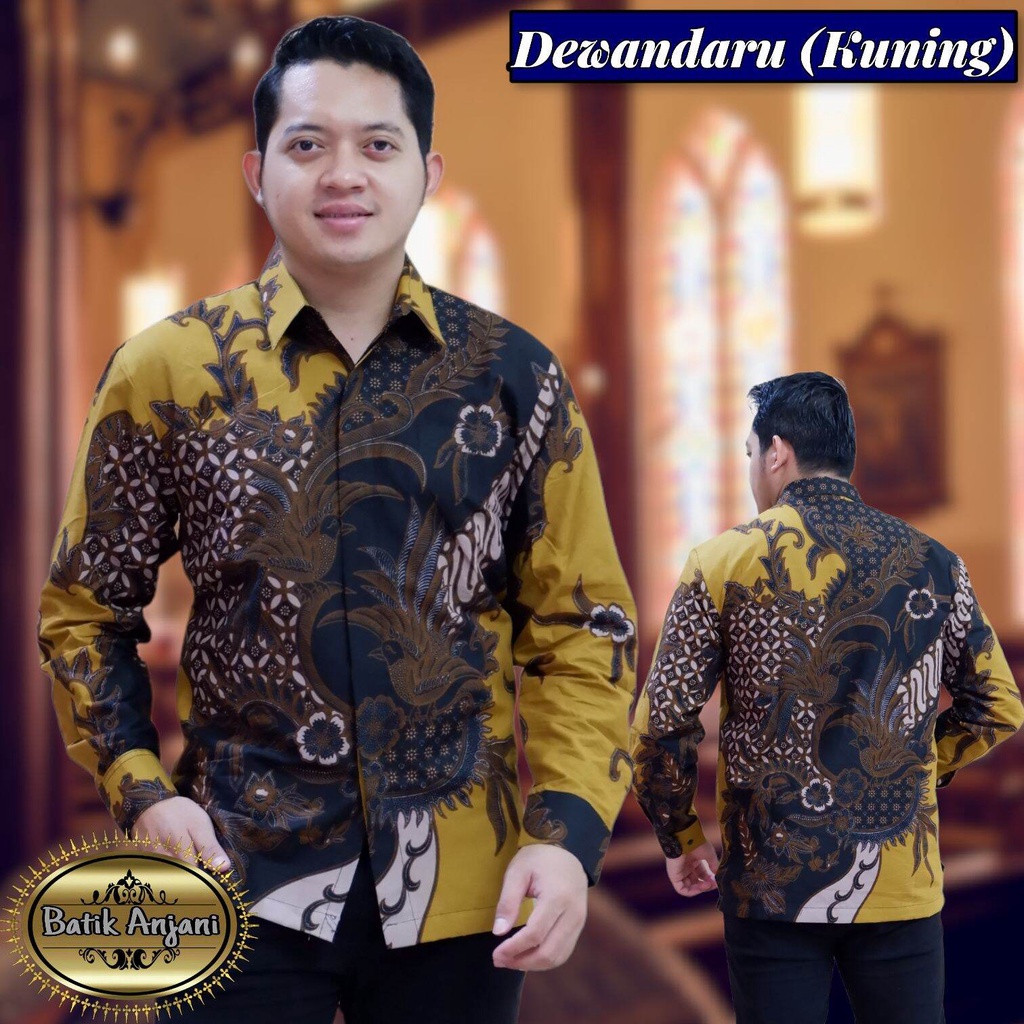 Kemeja batik panjang warna kuning kunyit / batik pria terbaru warna kunyit / baju batik ori solo bahan katun halus full furing badan / kemeja batik terbaru 2021 / batik panjang dewandaru