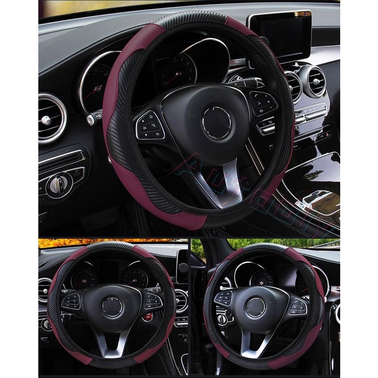 Semua Model Penutup Setir Mobil Top PU Leather Steering Wheel Cover 38cm Non-slip Serat Karbon Penutup Setir Mobil Mode Olahraga Aksesoris