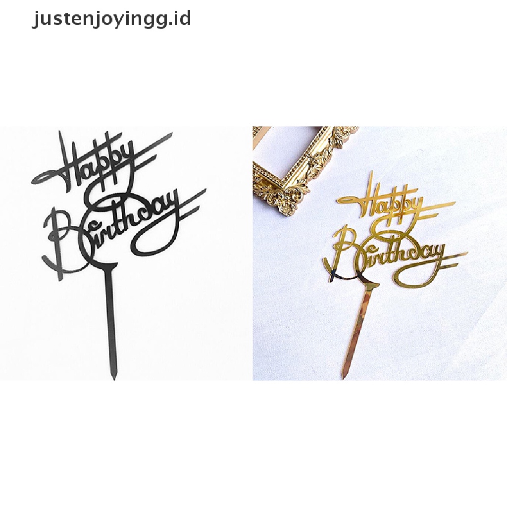 // justenjoyingg.id // 1PC Happy Birthday Cake Topper Golden Acrylic Birthday party Dessert decoration ~