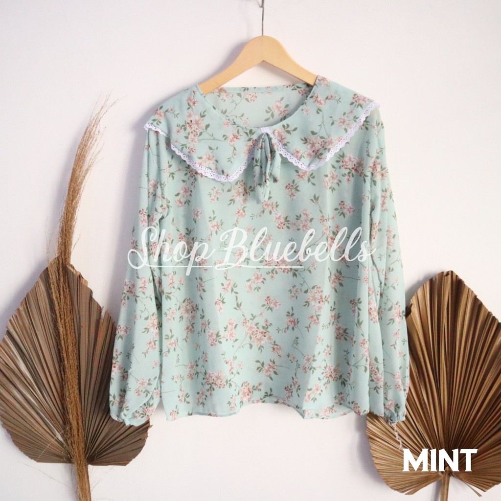 Zelda BlouseVintage Collar - Blouse Ceruty Chiffon Korea Busui Friendly Kerah Kemeja