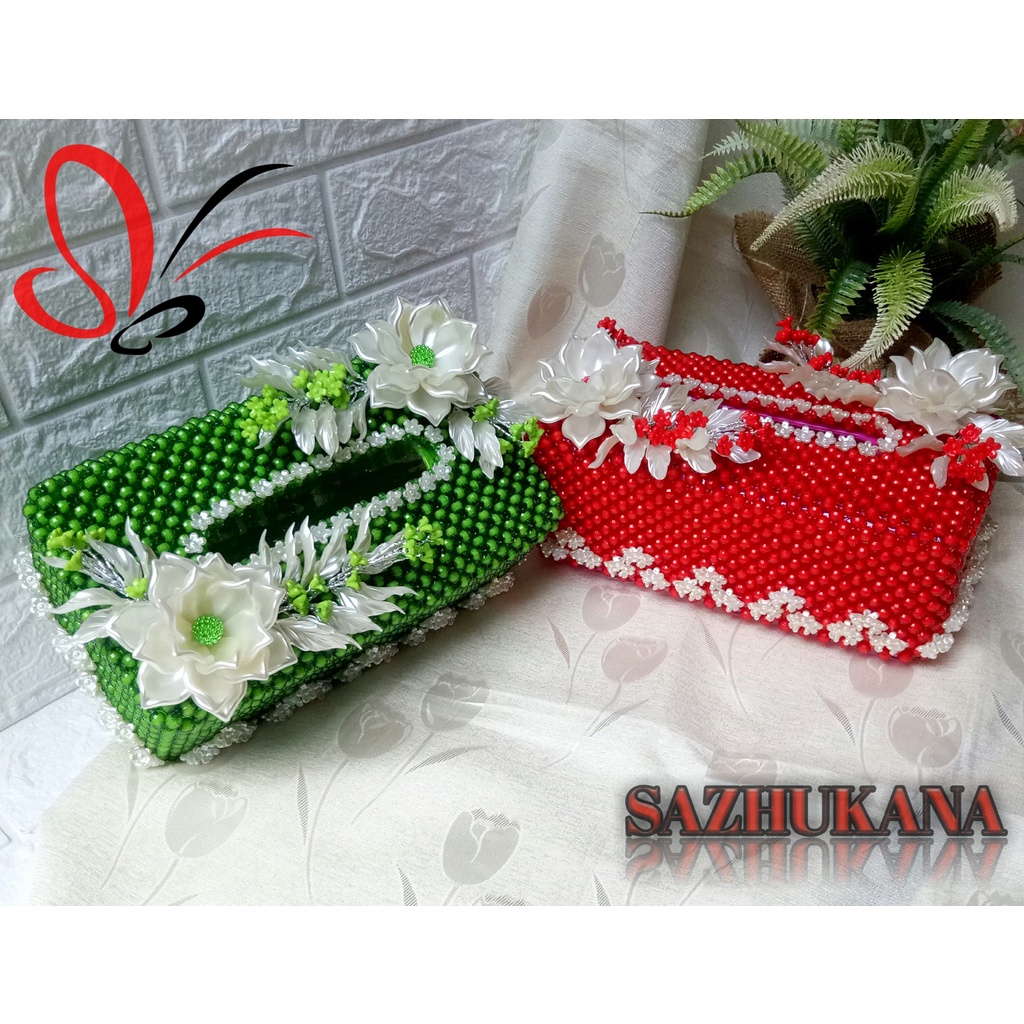 kotak tisu akrilik hias bunga mutiara