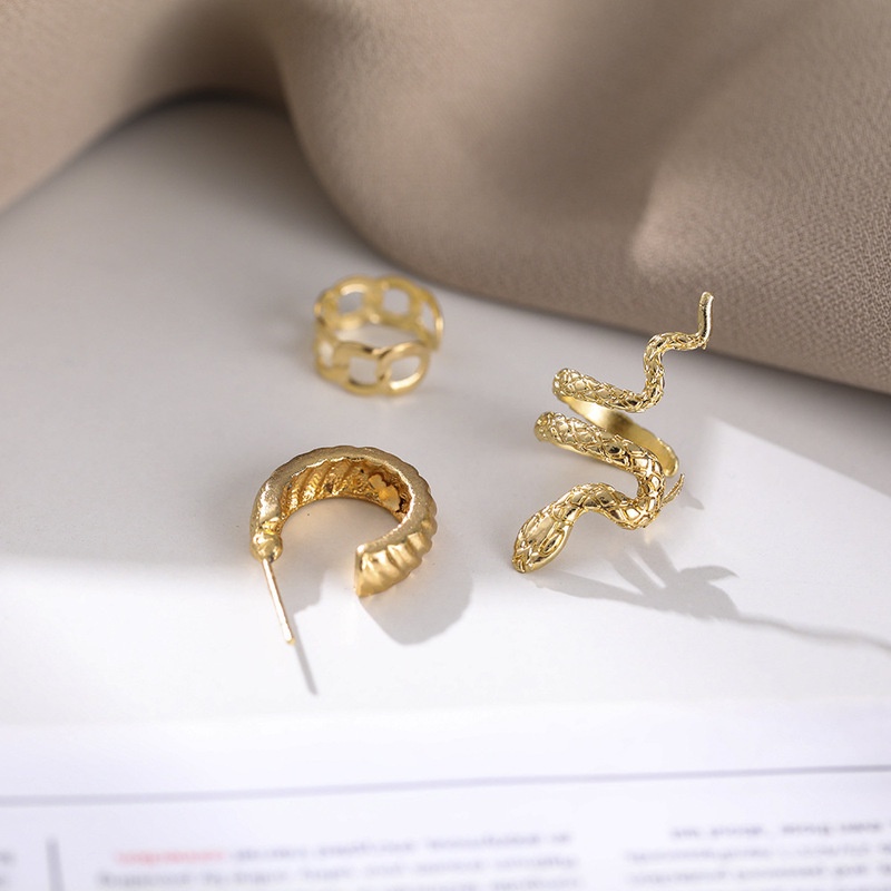 3pcs / Set Anting Stud Desain Ular Gaya Punk Hip Hop Untuk Wanita