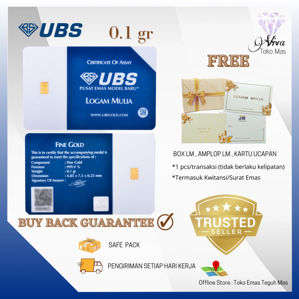 LOGAM MULIA UBS 0,1 GRAM EMAS 999,9 %