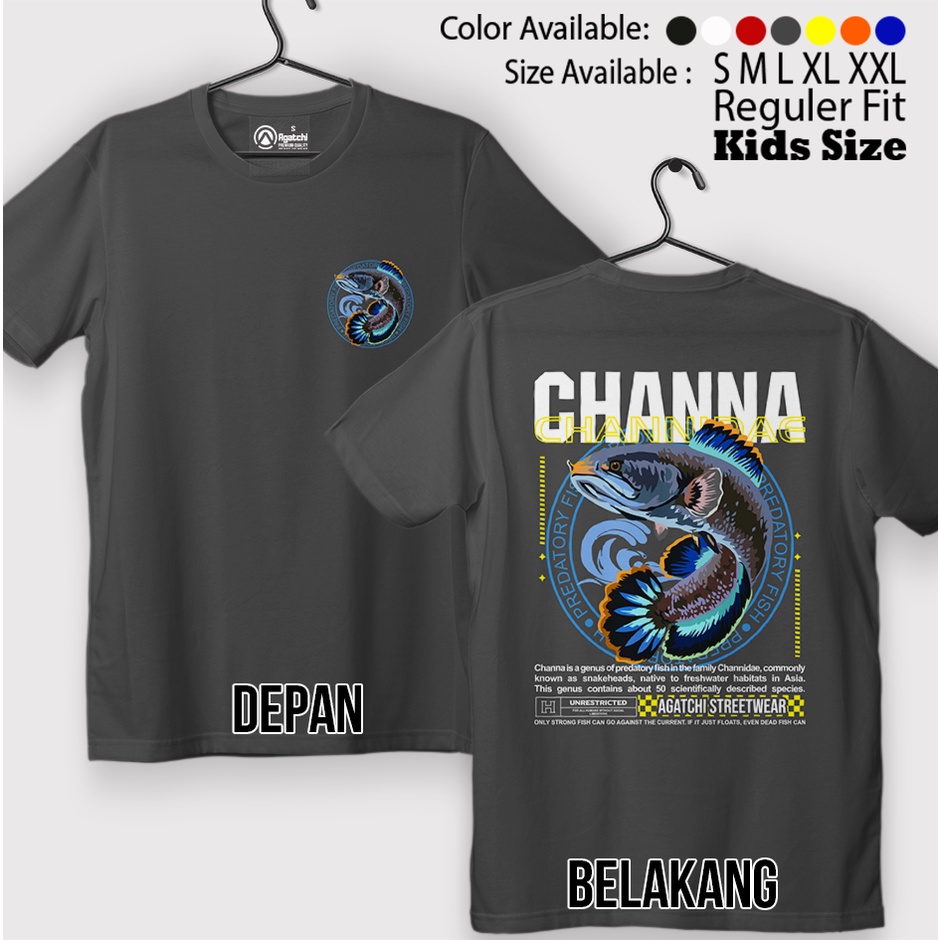 Baju Kaos Atasan Anak Laki-laki Streetwear Channa Channidae Ikan Predator Fish