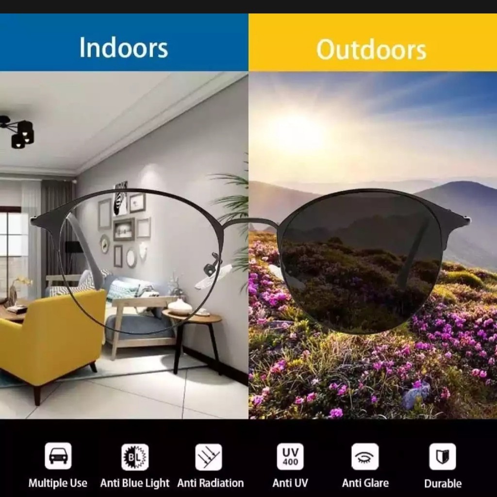 Terbaru, Kacamata Lensa Photocromic / Berubah Warna, Pria Wania, Free Box dan Lap