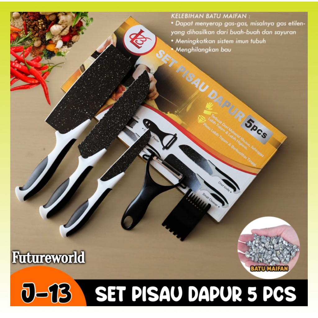 Pisau Set Dapur Isi 5Pcs Hitam Pisau dapur 5 Pcs pisau daging 1 set serbaguna