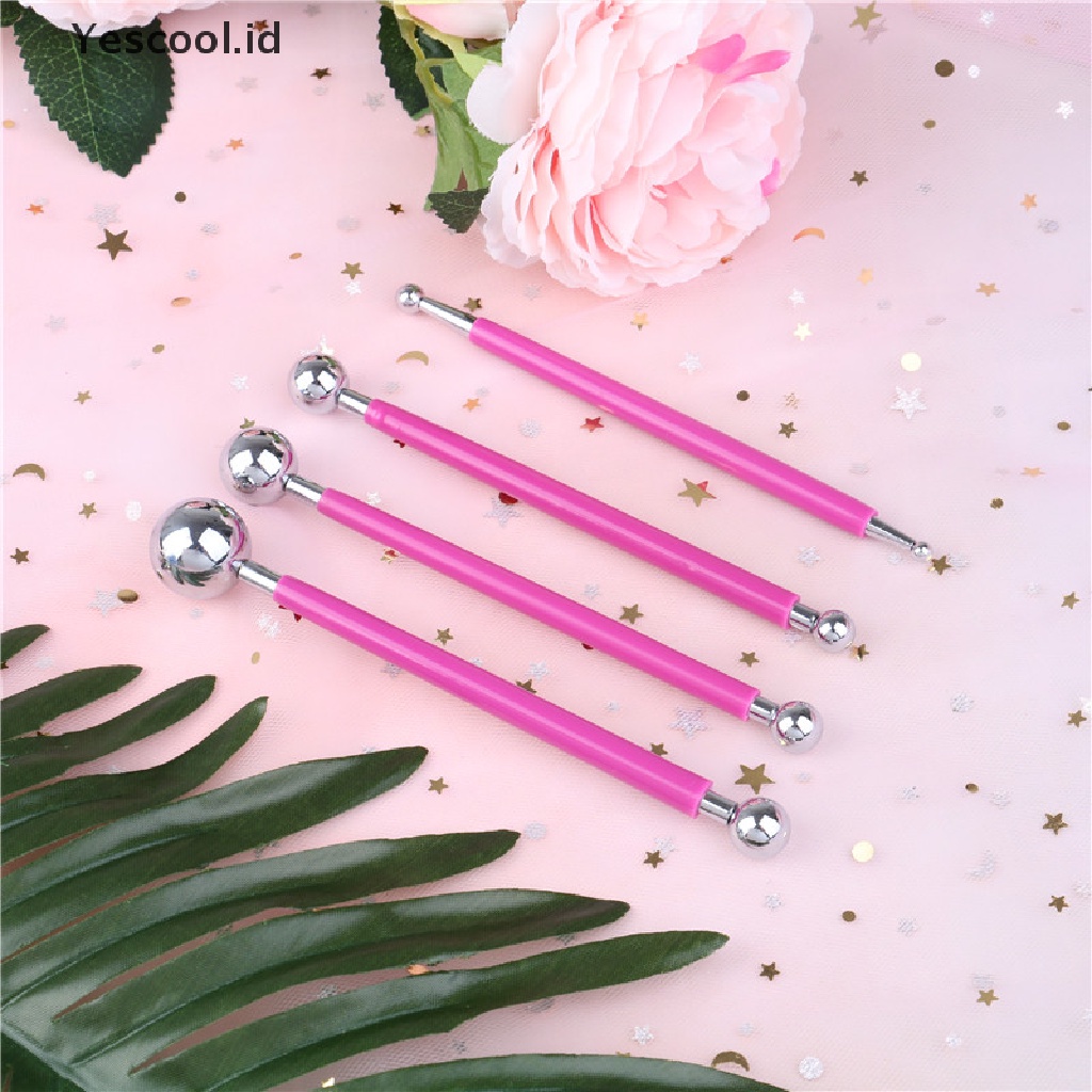 【Yescool】 4 PCS Fondant Cake Decorating Pen Metal Ball Flowers Sugar Craft Modelling Tools .