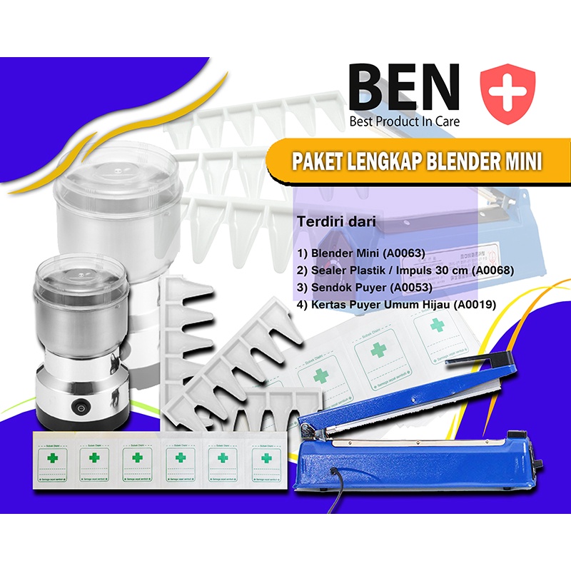 Paket Lengkap Puyer Obat Blender mini + Sealer 30cm p + Sendok + Kertas puyer HU