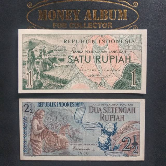 Uang kuno 1 & 2 setengah rupiah set seri sandang pangan tahun 1960&1961