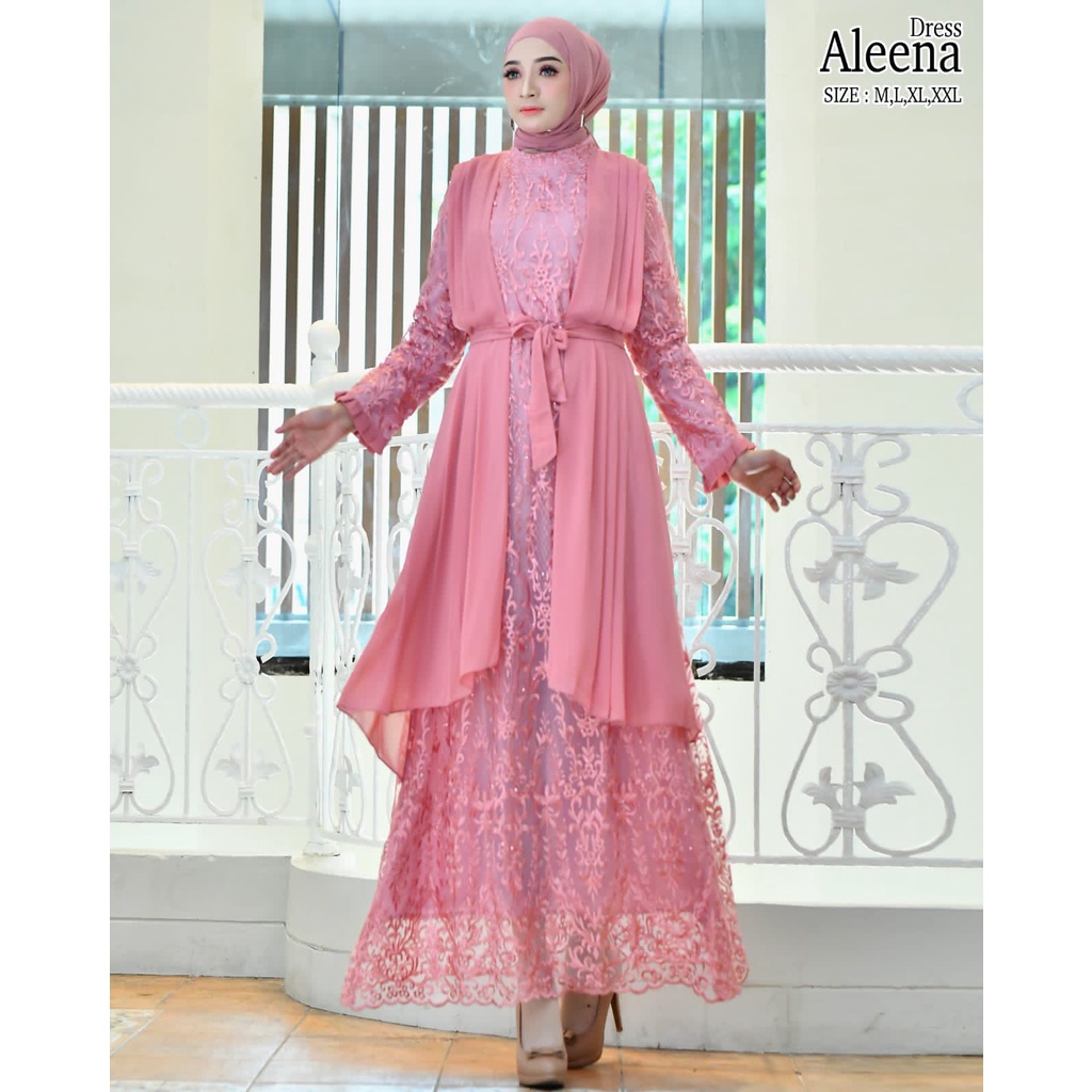 Permata Olshop / Aleena Dress AV / Kebaya Gamis Ceruty Modern / Dress Brokat / Baju Gamis Kebaya Kondangan / Bridesmaid