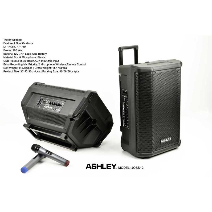 SPEAKER AKTIF WIRELESS Portable Ashley Joss 12 joss12 12in bluetooth