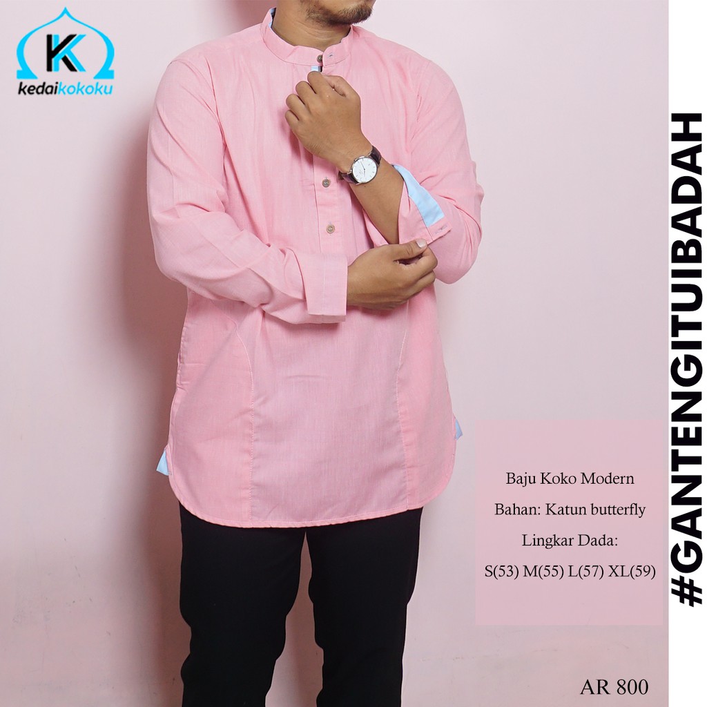 BAJU KOKO LINEN BABY PINK LENGAN PANJANG