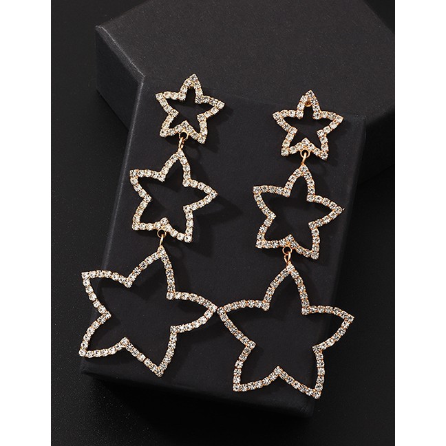 LRC Anting Tusuk Fashion Gold Openwork Star Diamond Earrings F87904