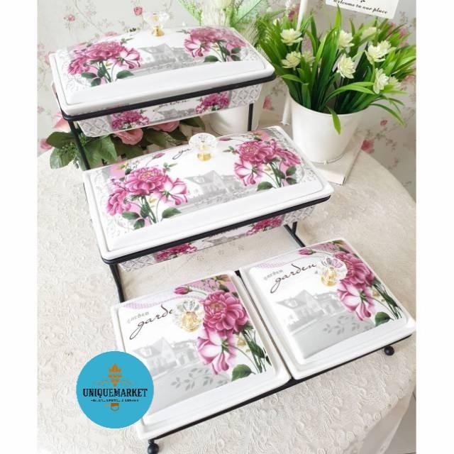 Prasmanan Set Shaby Floral/ Wadah Lauk Keramik Susun