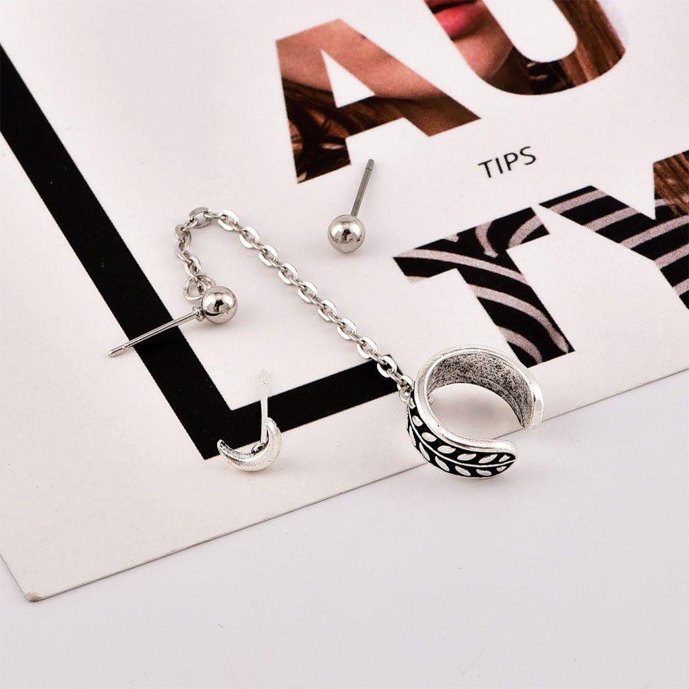 NEEDWAY Needway Anting Set Bulan Daun Sederhana Wanita Aksesoris Fashion Paduan Tindik Drop Telinga Klip