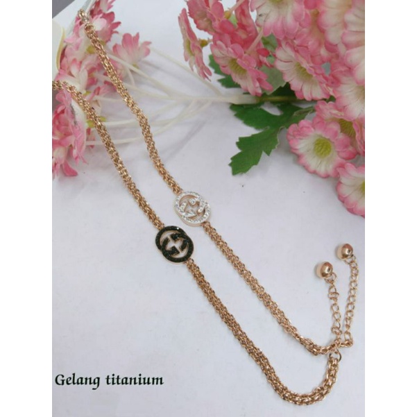 Fourfashion Gelang Titanium Tangan Motif Gcci Full Pernata Lapis Emas S171
