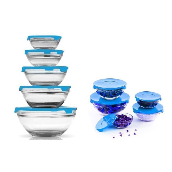 *COD*Glass Bowl Set Isi 5 Pcs - Mangkok Kaca Set - Fresh Box Toples 5 In 1