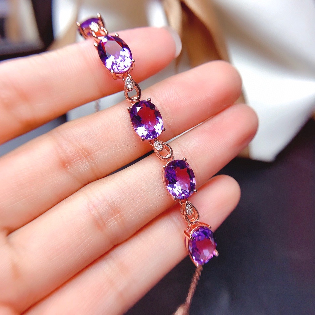 Gelang Berlian Amethyst Bentuk Telur Bahan Stainless Untuk Wanita