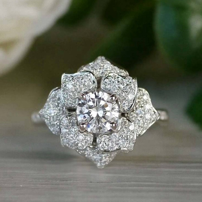 Fancyqube Cincin Bentuk Bunga Warna Silver Untuk Wanita