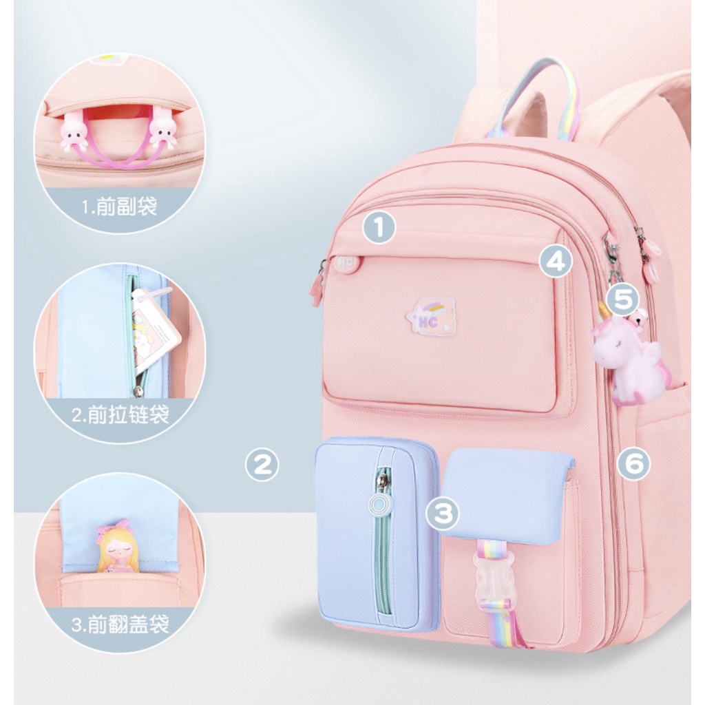 WWH21B Tas Sekolah Ransel Anak DOUBLE LAYER Macaron Model Backpack Impor TKM