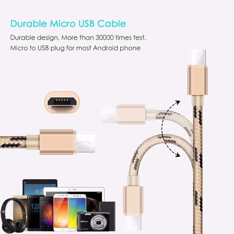 Micro Usb Cable Nylon Braided Data Sync Cord Charger Cables Samsung Huawei