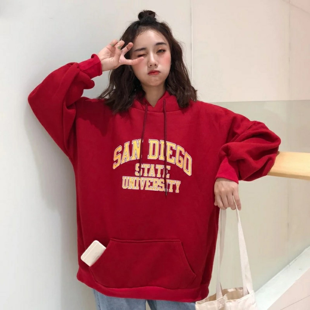 Hoodie Oversize Wanita Korean Style Bahan Katun Fleece Tebal Murah Polos XXL Ori Sweater Kekinian 21