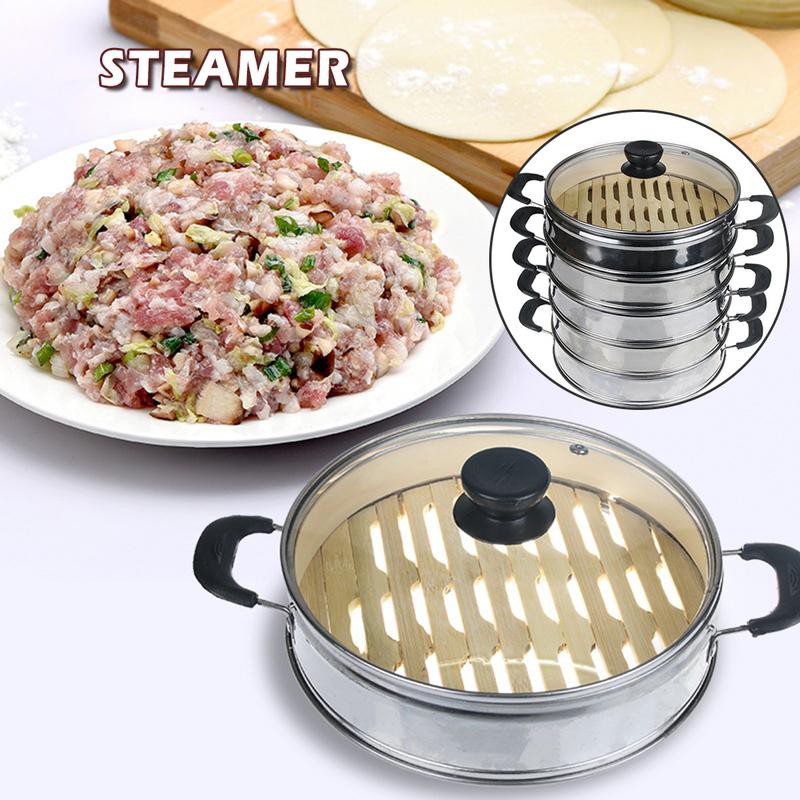 Steamed Dumplings Stainless Steel Steamer Bamboo Bottom Steamed Buns Dumplings  Bamboo Steamer