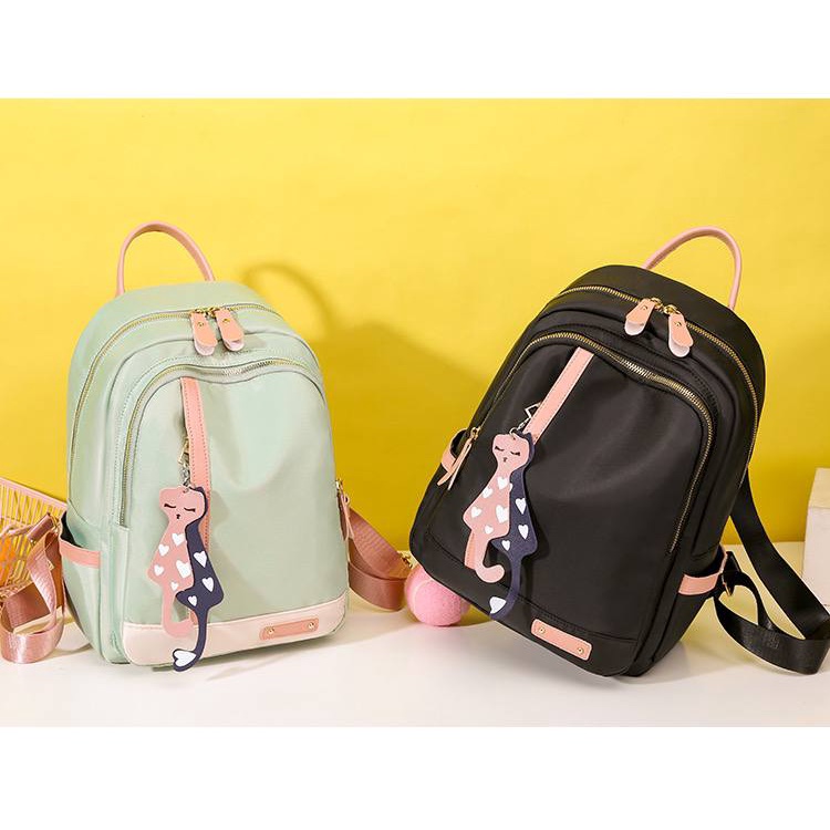 Tas Ransel Wanita Import Free Gantungan Kucing Lucu OS422022 Backpack - Anti Air