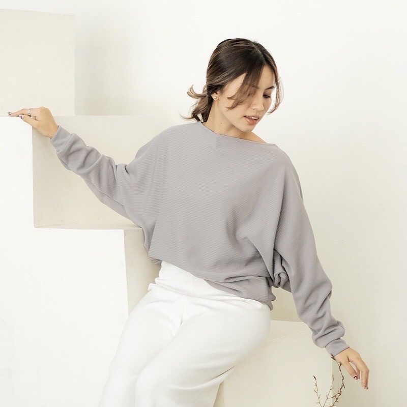 batwing sweater atasan rajut blouse rajut-Sweater light grey