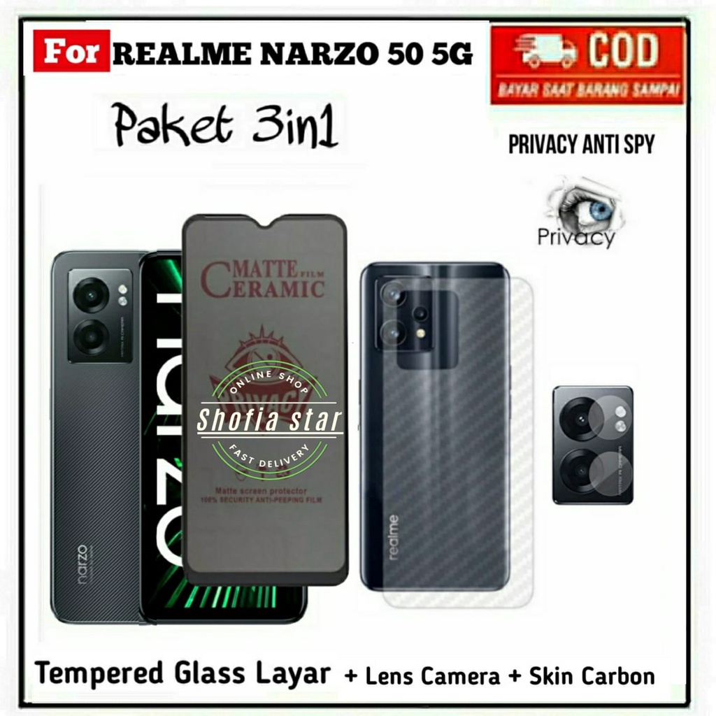 3IN1 TEMPERED GLASS NARZO 50 5G TG LAYAR ANTIGORES KACA FULL COVER