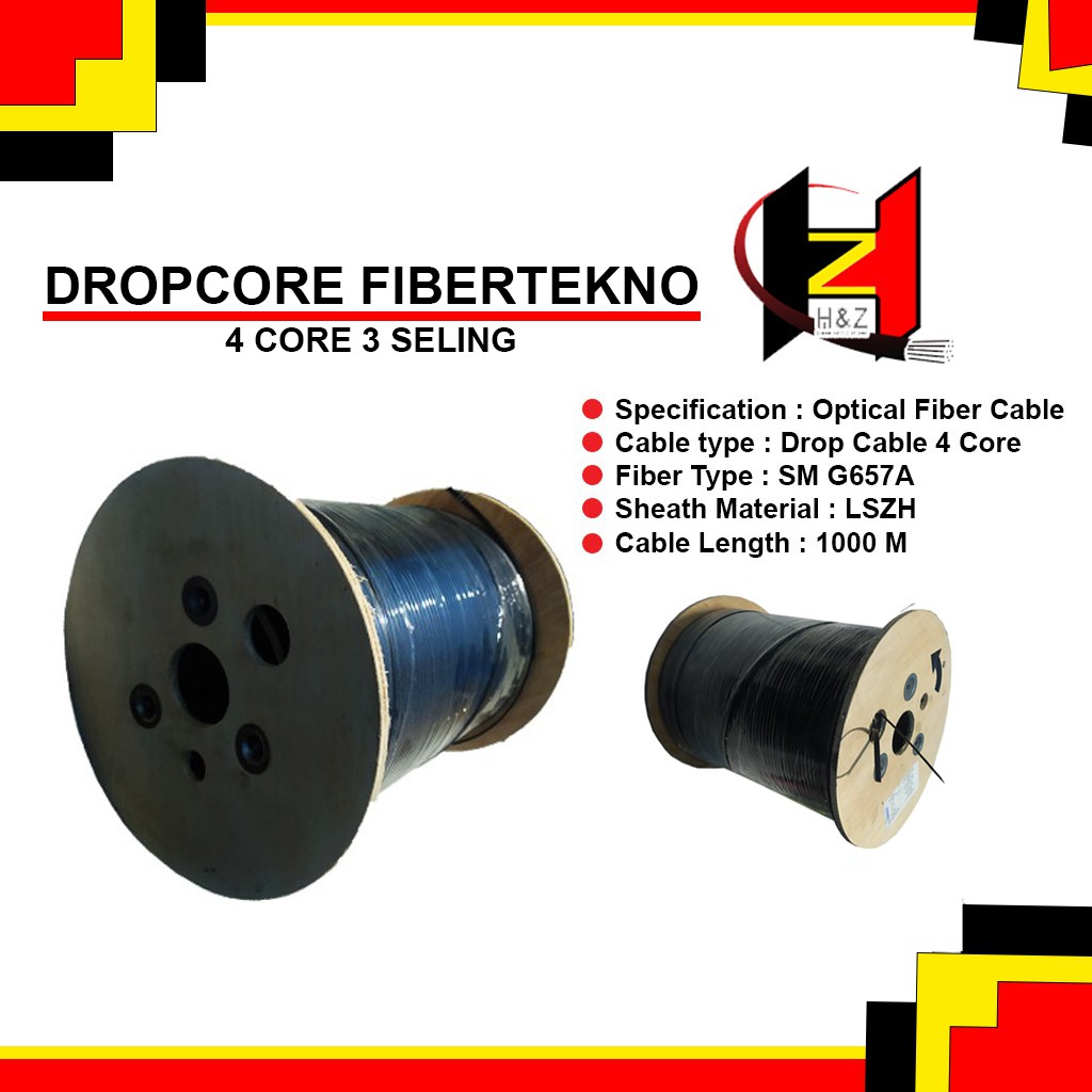 Kabel Dropcore Fiber Tekno/Dropwire 4 Core 3 Seling 1Roll/1000 METER FIBER TEKNO -001