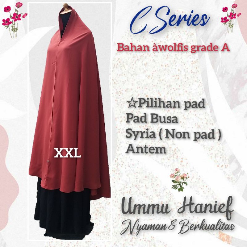 Khimar Syar'i pad syria ( NON pad )   bahan wolfis grade A ukuran L , XL dan XXL-Merah bata