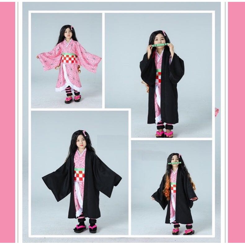 【Wetrose】 Anime Demon Slayer Kids Anak Anak Kamado Nezuko Kocho Shinobu Tanjiro Muichiro Cosplay Costumes Kimetsu no Yaiba Pink Kimono Costume Kostum