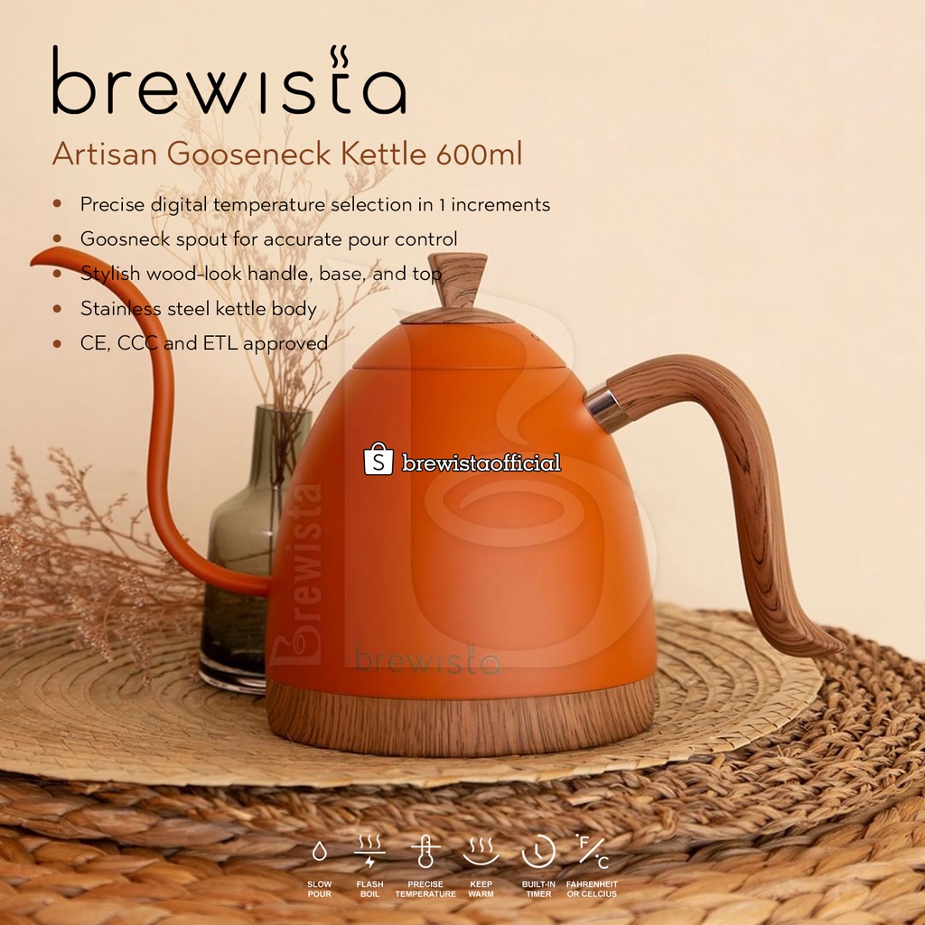 Jual Brewista Gooseneck Kettle Artisan 600ml Electric Orange Wood 100 Original Teko Leher 5056